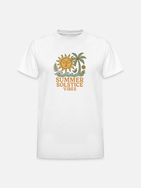 Summer Solstice Vibes Sun and Palm Design - Heavyweight Unisex T-Shirt by Gildan - white