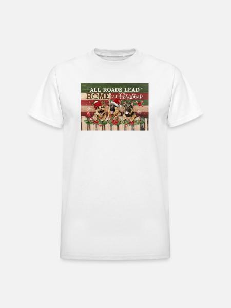 Festive Dogs on Rustic Christmas - Heavyweight Unisex T-Shirt by Gildan - white