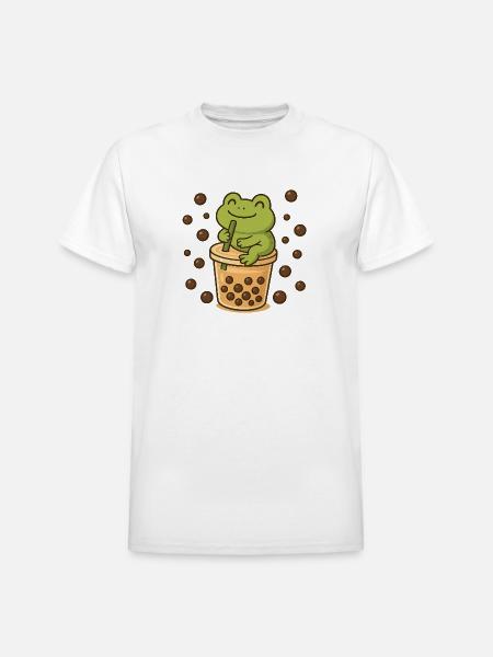 Frog Sipping Boba - Heavyweight Unisex T-Shirt by Gildan - white