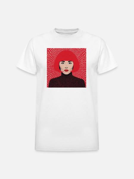 Crimson Pop Art Halftone Portrait - Heavyweight Unisex T-Shirt by Gildan - white