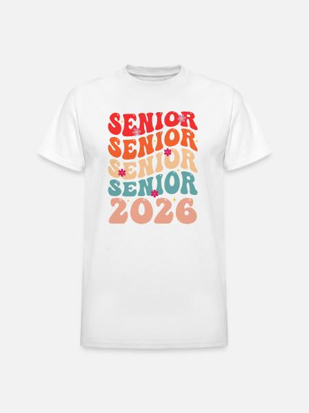 Senior Class 2026 Floral Rainbow - Heavyweight Unisex T-Shirt by Gildan - white