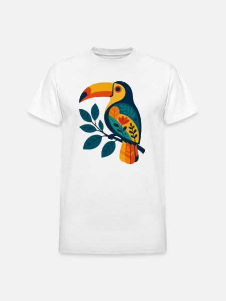 Bold Tropical Toucan Art - Heavyweight Unisex T-Shirt by Gildan - white