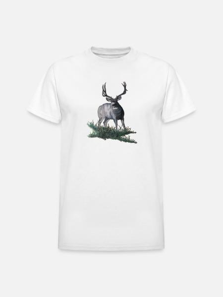 Mule deer buck sketch - Heavyweight Unisex T-Shirt by Gildan - white