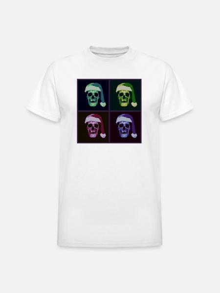 Pop Art Skull Santa Halftone - Heavyweight Unisex T-Shirt by Gildan - white