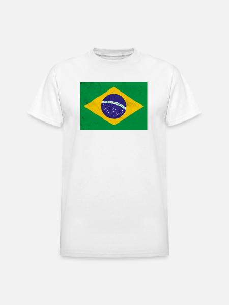 Brazil Flag Rustic Emblem - Heavyweight Unisex T-Shirt by Gildan - white