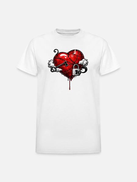 Scarred Heart with Lock - Heavyweight Unisex T-Shirt by Gildan - white