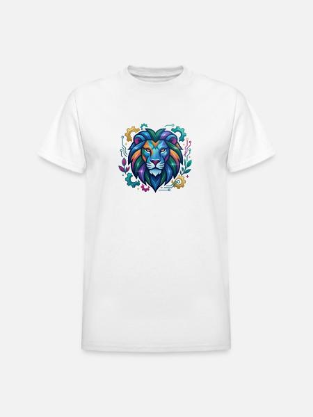 Vivid Circuit Lion Tech Art - Heavyweight Unisex T-Shirt by Gildan - white