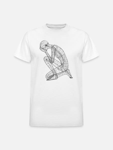 Kneeling Wireframe Figure - Heavyweight Unisex T-Shirt by Gildan - white