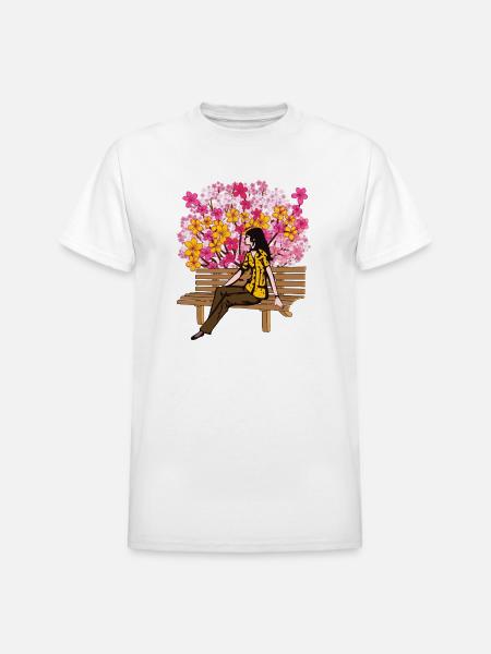 Floral Bloom Bench Serenity - Heavyweight Unisex T-Shirt by Gildan - white