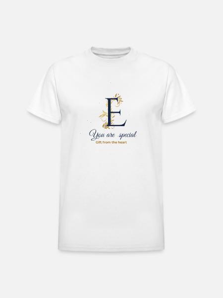 Elegant E with Gold Flourish - Heavyweight Unisex T-Shirt by Gildan - white