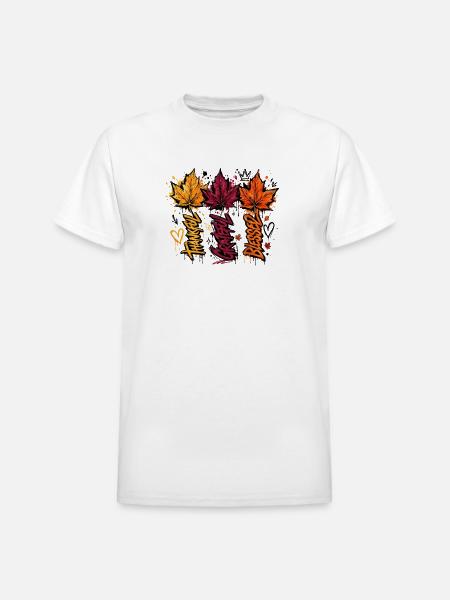 Autumn Graffiti Leaves - Heavyweight Unisex T-Shirt by Gildan - white