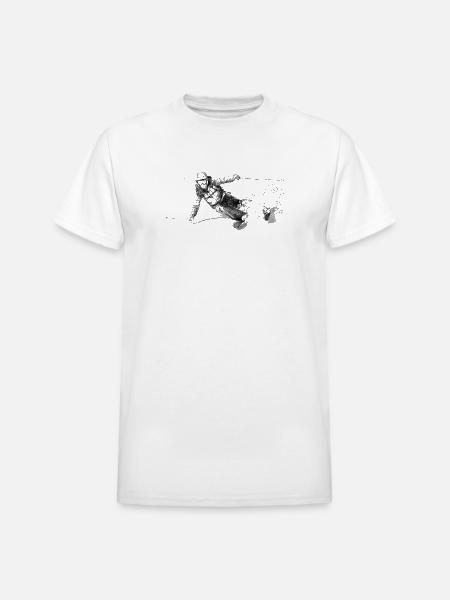 Alpine Skier Sketch Pattern - Heavyweight Unisex T-Shirt by Gildan - white
