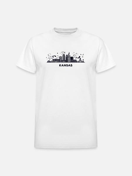 Kansans Skyline Cityscape Kansas - Heavyweight Unisex T-Shirt by Gildan - white