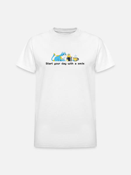 Blue Cat Café Morning - Heavyweight Unisex T-Shirt by Gildan - white