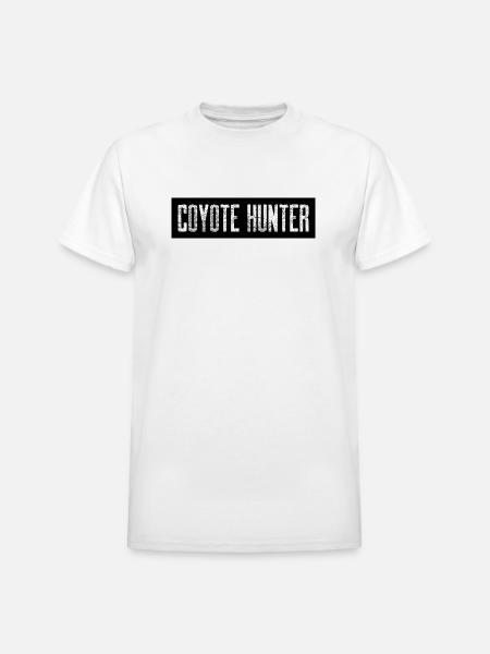 Coyote Hunter; Black with White - Heavyweight Unisex T-Shirt by Gildan - white