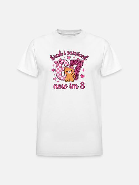 8th Birthday Kitty Survived 6 - Heavyweight Unisex T-Shirt by Gildan - white