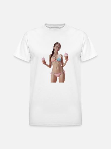 Pastel Ice Cream Cone Illustration - Heavyweight Unisex T-Shirt by Gildan - white