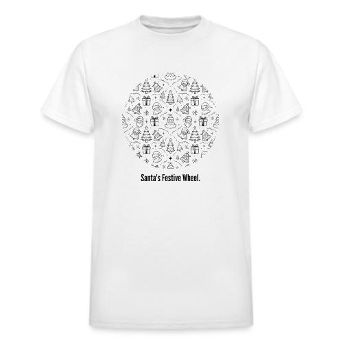 Santa's Festive Wheel T-Shirt - Heavyweight Unisex T-Shirt by Gildan