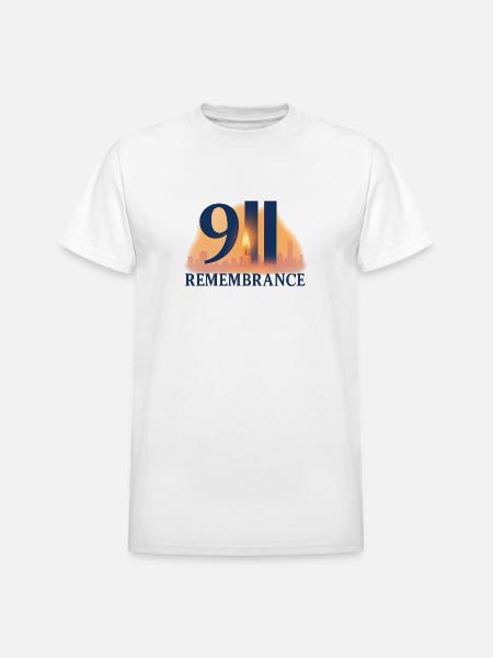 911 Remembrance Candle Skyline Design - Heavyweight Unisex T-Shirt by Gildan - white