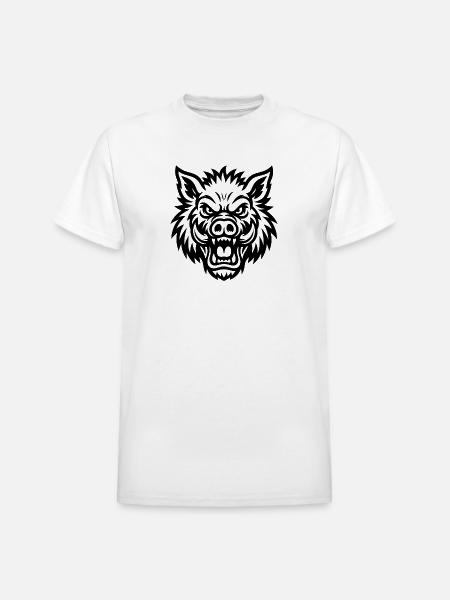 Raging Boar Line Art - Heavyweight Unisex T-Shirt by Gildan - white