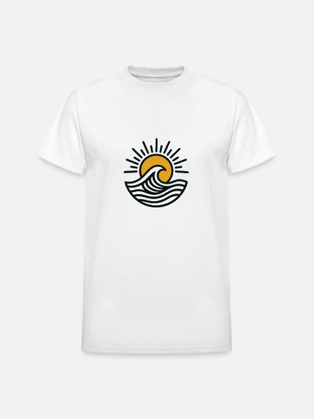 Sunrise Wave Emblem - Heavyweight Unisex T-Shirt by Gildan - white