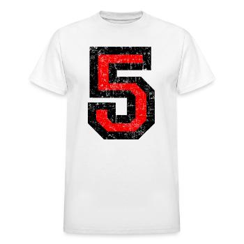 Number 5 (Vintage Black&Red) 5th Birthday No.5 - Heavyweight Unisex T-Shirt by Gildan - white - Front - AI Model Female 172 dark (172cm) & AI Model Male 185 dark (185cm)