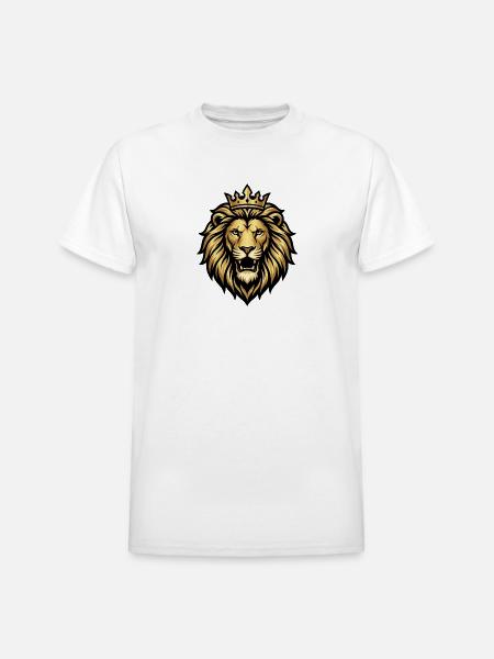 Gold Crowned Lion Emblem - Heavyweight Unisex T-Shirt by Gildan - white
