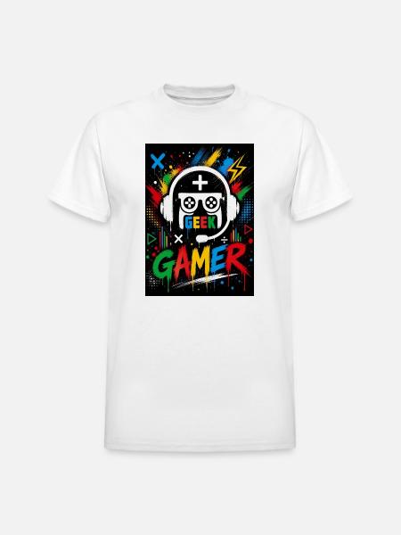 Gamer Geek Neon Splash - Heavyweight Unisex T-Shirt by Gildan - white