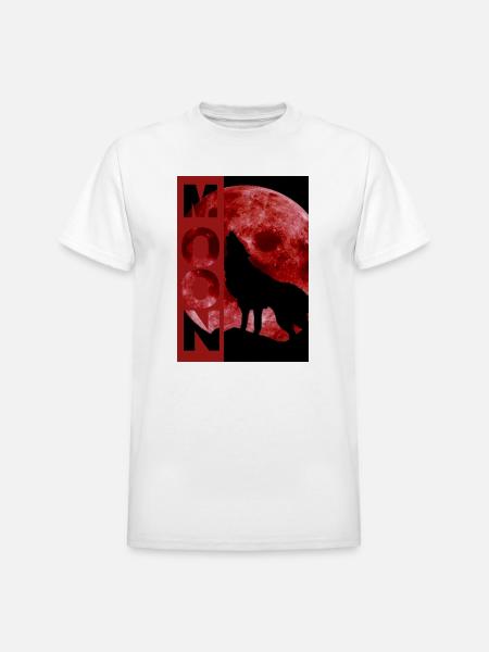 Moonlit Wolf Howl Silhouette - Heavyweight Unisex T-Shirt by Gildan - white