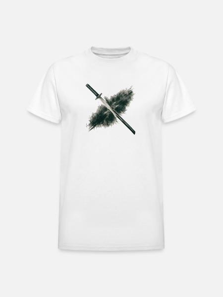 Charcoal Drawing Of Katana - Heavyweight Unisex T-Shirt by Gildan - white