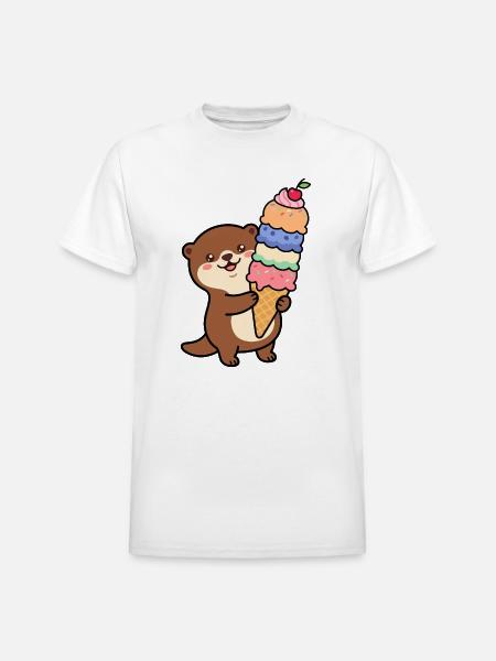 Otter Rainbow Ice Cream Cone - Heavyweight Unisex T-Shirt by Gildan - white