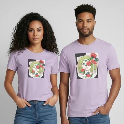 Girl with Rose Vine - Heavyweight Unisex T-Shirt by Gildan