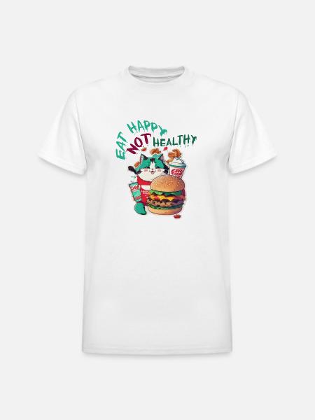 eat happy not healthy - Heavyweight Unisex T-Shirt by Gildan - white