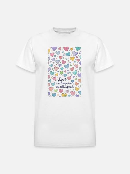 Love Speaks Hearts Pattern - Heavyweight Unisex T-Shirt by Gildan - white