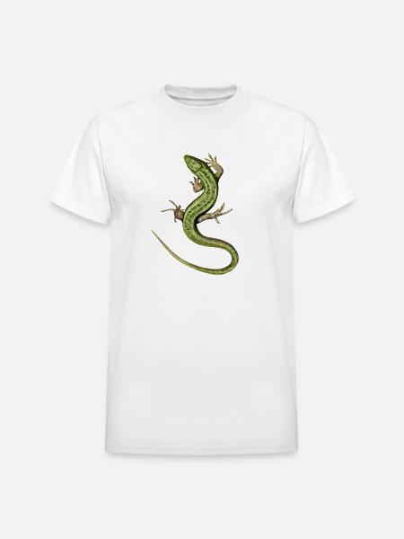 Emerald Salamander Illustration - Heavyweight Unisex T-Shirt by Gildan - white