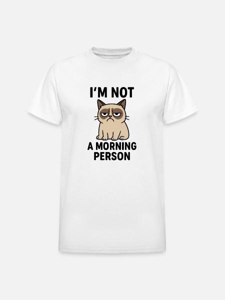 Moody Cat Minimal Meme - Heavyweight Unisex T-Shirt by Gildan - white