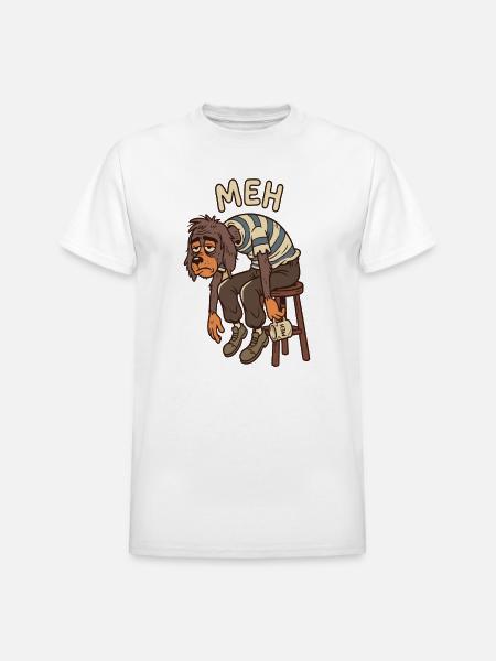 Meh Dog Striped Sweater - Heavyweight Unisex T-Shirt by Gildan - white