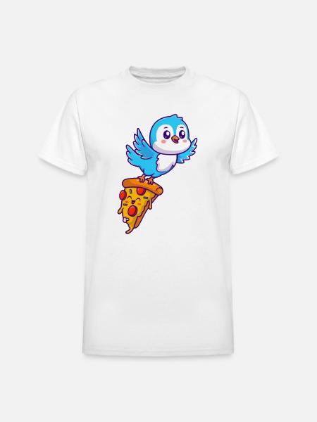 Pizza Pal Penguin on Slice - Heavyweight Unisex T-Shirt by Gildan - white