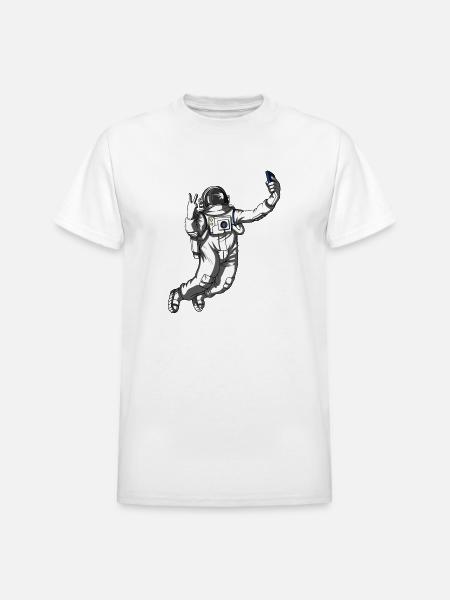 Space Astronaut Selfie - Heavyweight Unisex T-Shirt by Gildan - white