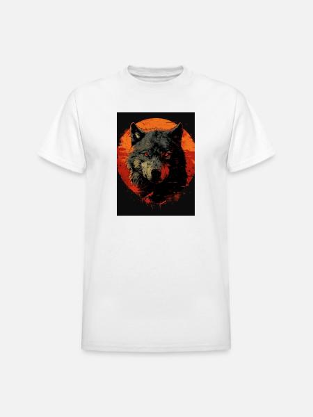 Crimson Moon Wolf - Heavyweight Unisex T-Shirt by Gildan - white
