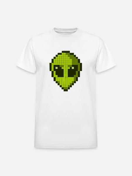 Green Alien Face - Heavyweight Unisex T-Shirt by Gildan - white
