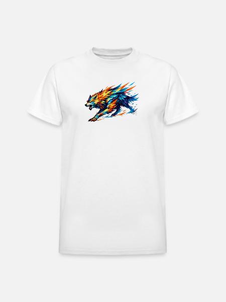 Prism Wolf in Fractal Fur - Heavyweight Unisex T-Shirt by Gildan - white