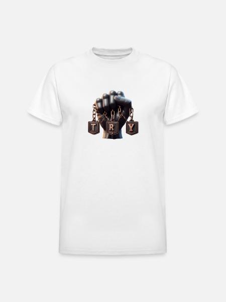 Hand with TRY Plaques - Heavyweight Unisex T-Shirt by Gildan - white