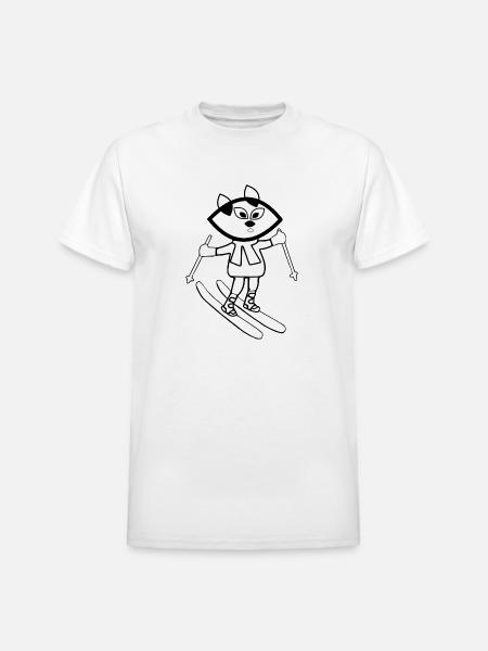 Black fractal cat skiing - Heavyweight Unisex T-Shirt by Gildan - white