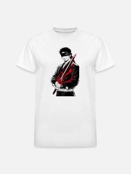 Crimson Blade: Blindfolded Samurai - Heavyweight Unisex T-Shirt by Gildan - white