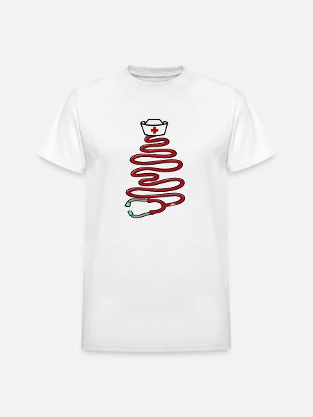 Christmas Stethoscope Nursing Tree - Heavyweight Unisex T-Shirt by Gildan - white