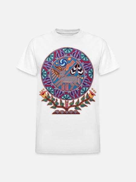 Native Huichol Peyote Deer - Heavyweight Unisex T-Shirt by Gildan - white