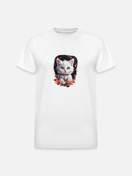 Cute Cat - Heavyweight Unisex T-Shirt by Gildan - white