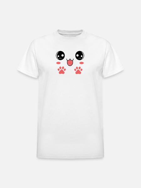 Sweet Smiling Cat Face Paw - Heavyweight Unisex T-Shirt by Gildan - white