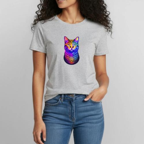 Colorful Psychedelic Cat - Heavyweight Unisex T-Shirt by Gildan